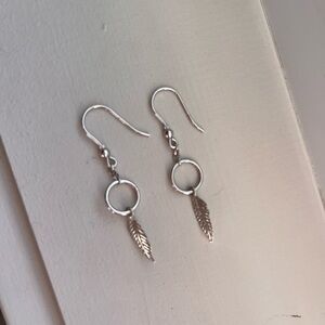 Stamped 925 sterling Silver Feather Earrings